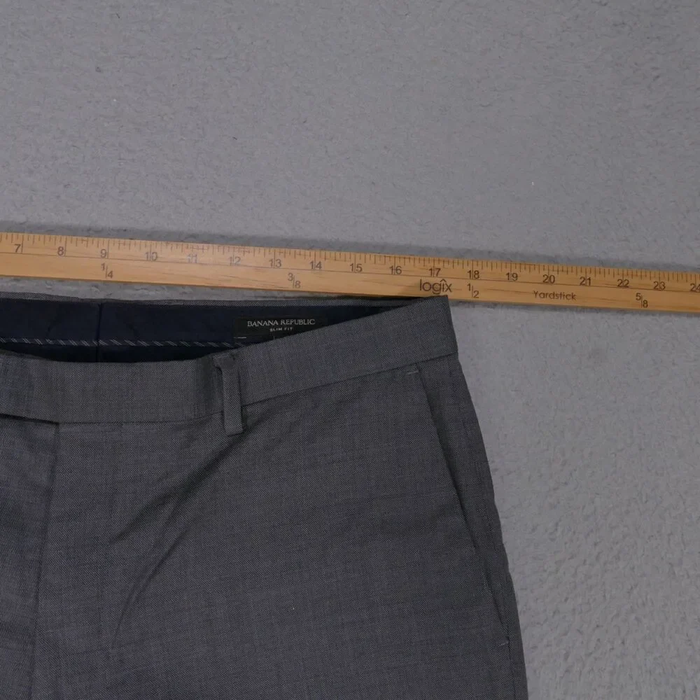 Banana Republic Modern Slim Fit Dress Pants Men's 34x32.5 Gray Flat Front Wool